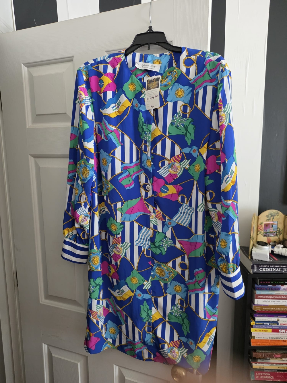 Bright Blue Printed Long Sleeve Shift Dress